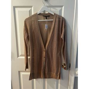 White House Black Market Gold Metallic Open Knit Holiday Formal Cardigan Sweater